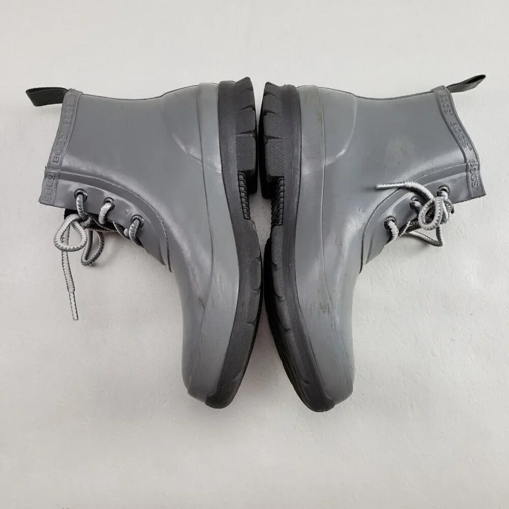 Bogs Amanda Chukka Rain Boot Womens 6 Gray Lace Up Rubber Waterproof Ankle
